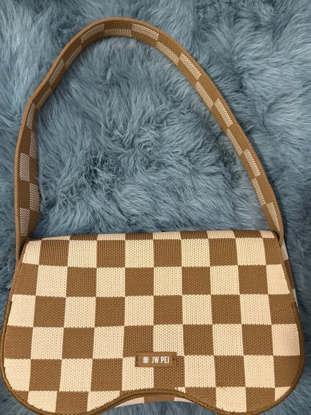 JW PEI Tan and Cream Checkered Shoulder Bag